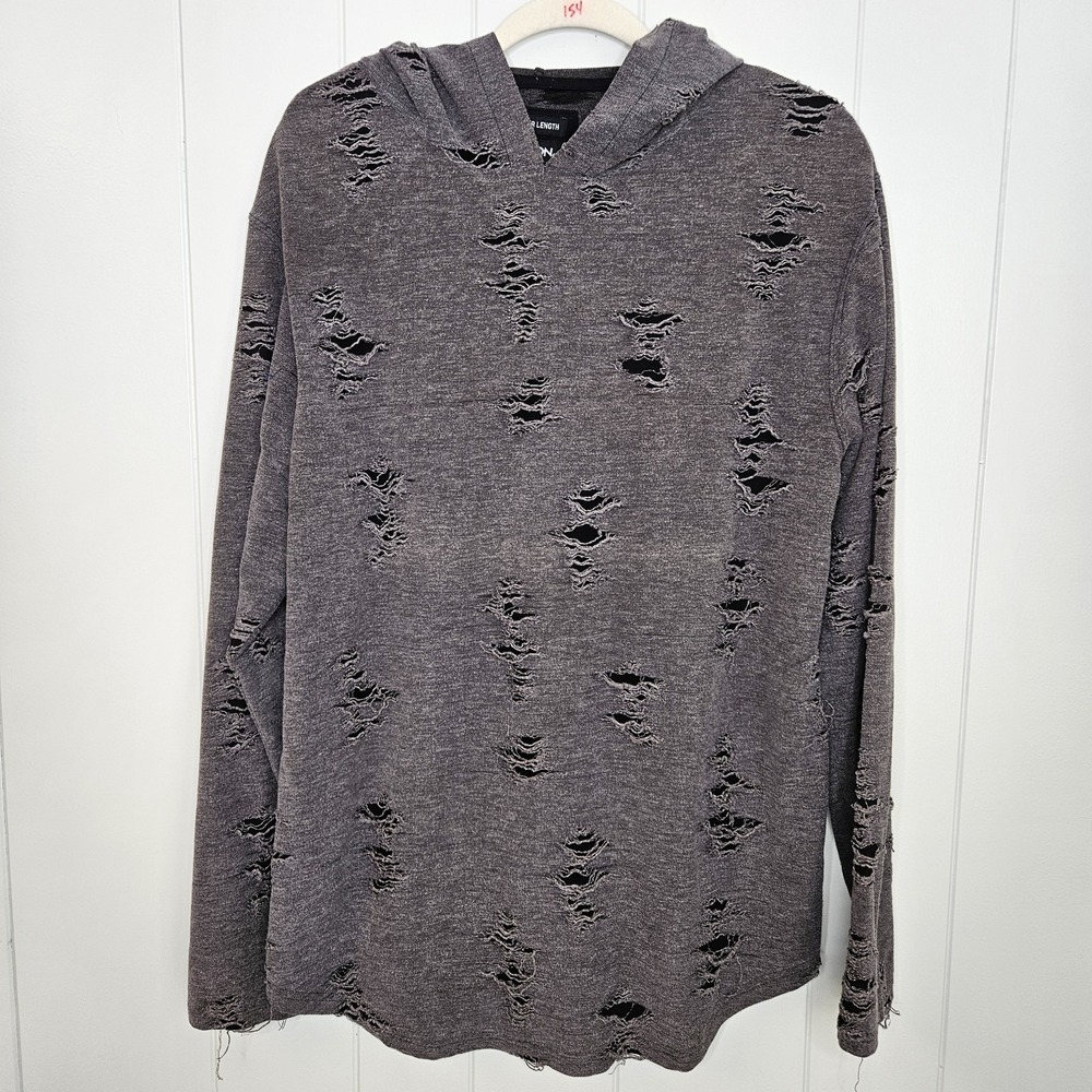 Carbon Longer Length XL Pullover Hoodie Distressed Gray Black